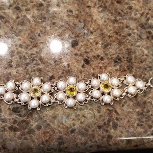 Pearl and yellow clear stone Bracelet